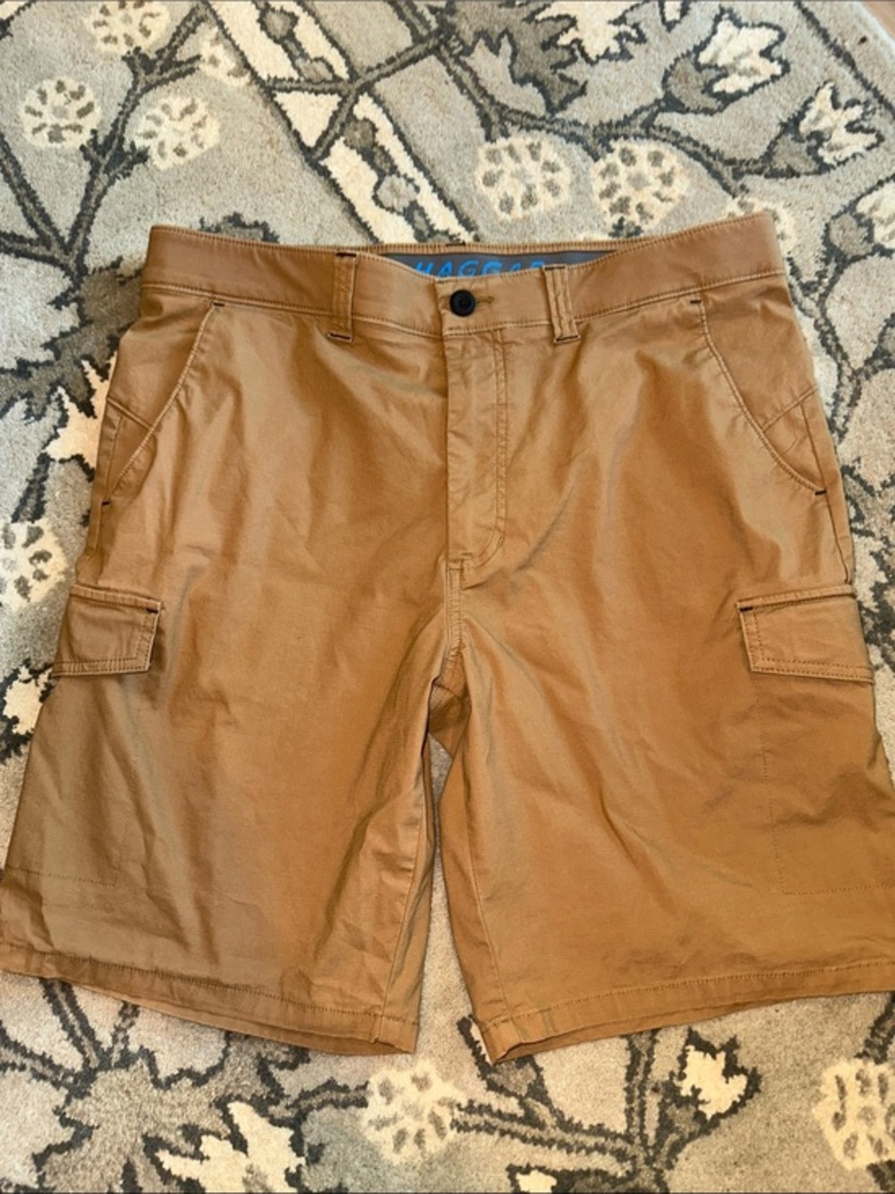 NEW Haggar Active Series Cargo Shorts Mens 34 Toast Brown Stretch Flex Waistband
